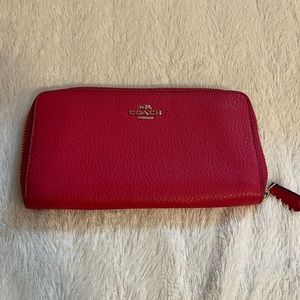 Coach accordion zip wallet in cherry red